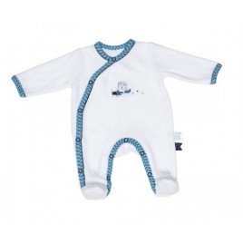 Pyjama naissance blanc-turquoise Lazare